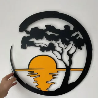 تابلو دیواری طرح درخت و غروب